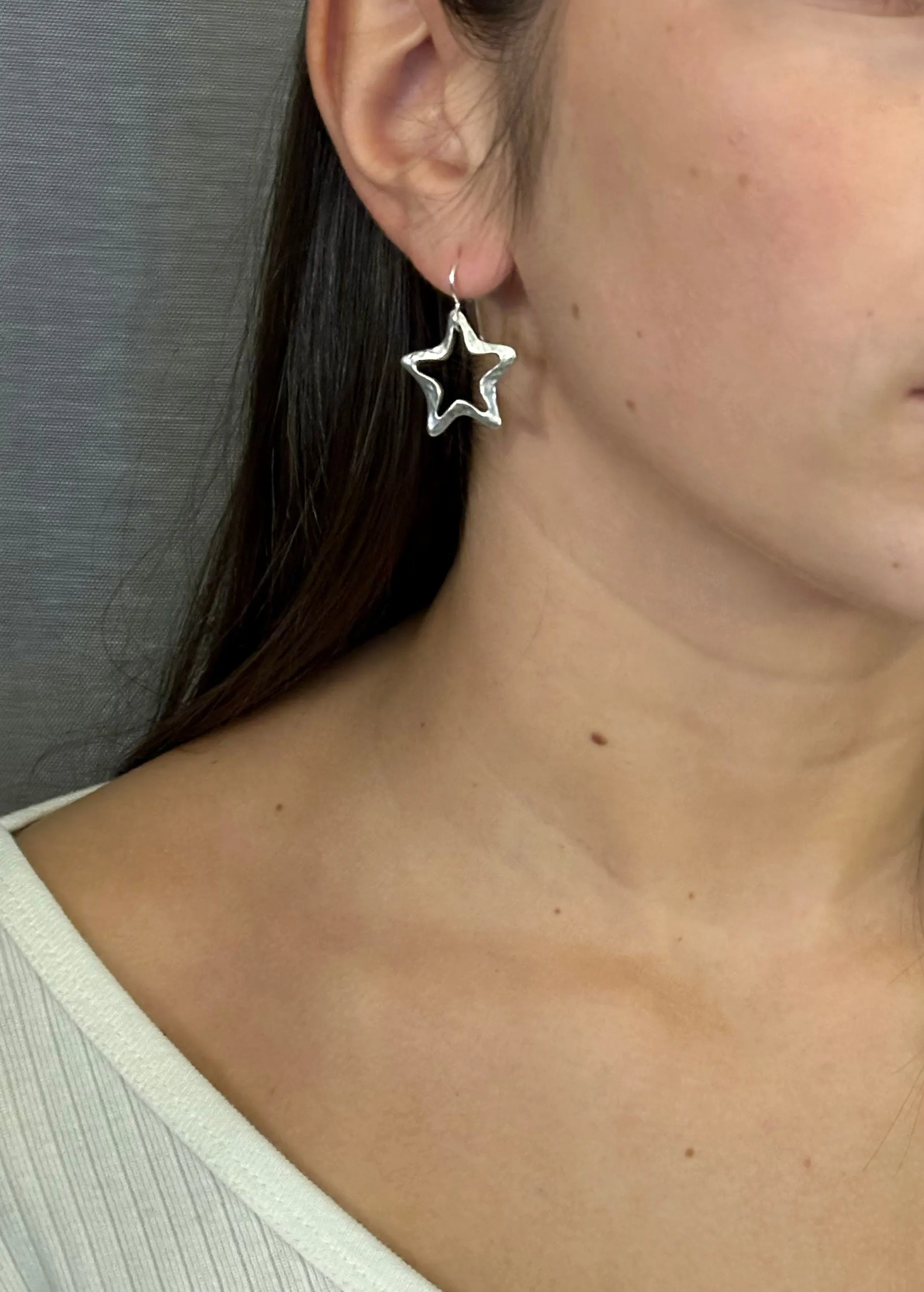 Open Silver Star Earrings