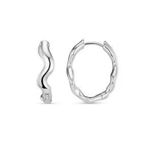 Orelia Organic Wave Oval Hoop Earrings in Silver ORE29283