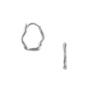 Organic Wave Oval Hoop Earrings - Silver