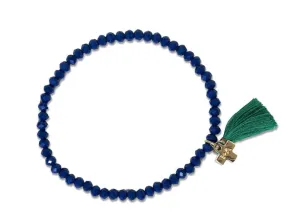 Patsy Solid Crystal Stretch Bracelet With Tassel Navy