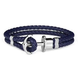 Paul Hewitt Phrep Leather Silver / Navy Blue Bracelet - M