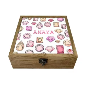 Personalized Wooden Jewellery Box for Women - Colorful Diamond