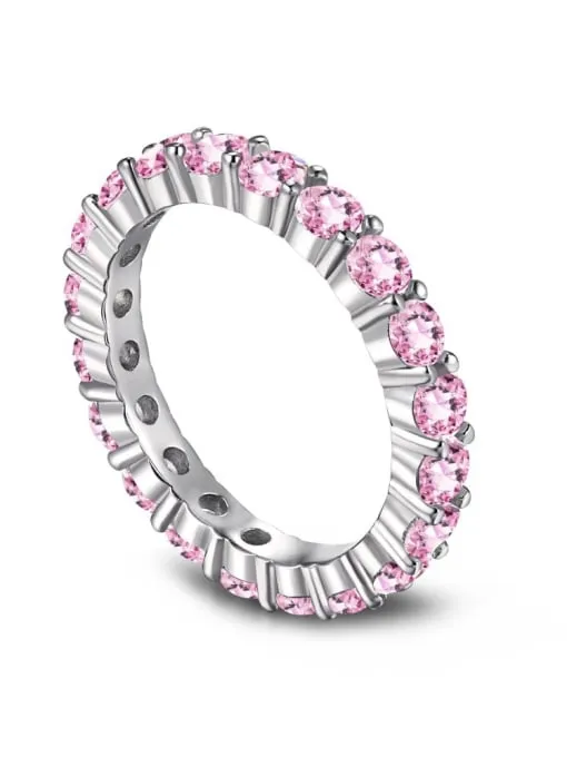 Pink Eternity Dainty Ring, .925 Sterling Silver Pink Diamond CZ Waterproof Hypoallergenic Thin band Ring