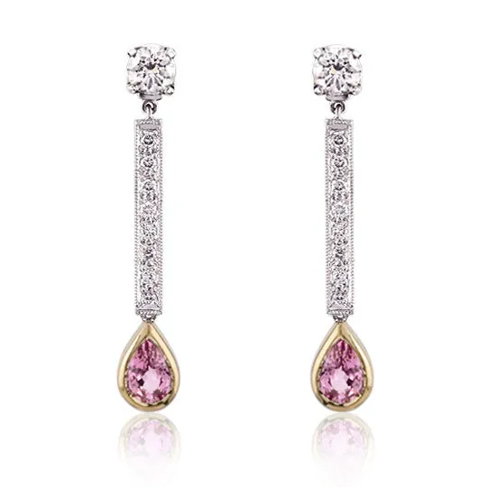 Pink Sapphire & Diamond 18ct Gold Earrings