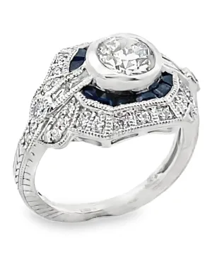 Platinum Sapphire and Diamond Art Deco Ring