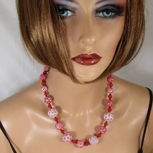 Red & White Handmade Fair Trade Bead Necklace