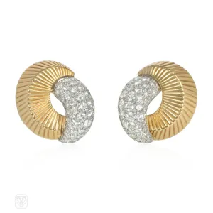 Retro Cartier gold and diamond earrings convertible to brooches