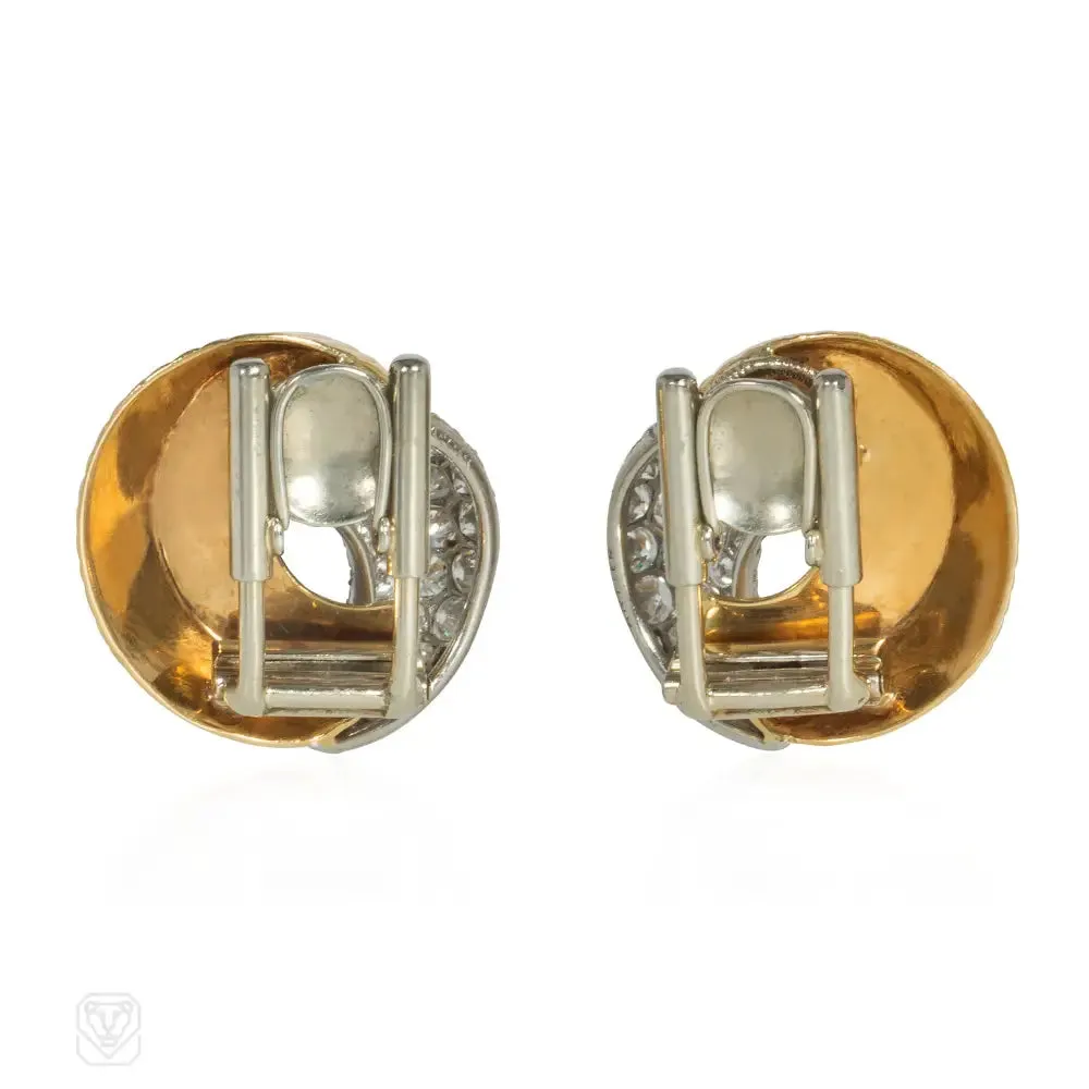 Retro Cartier gold and diamond earrings convertible to brooches