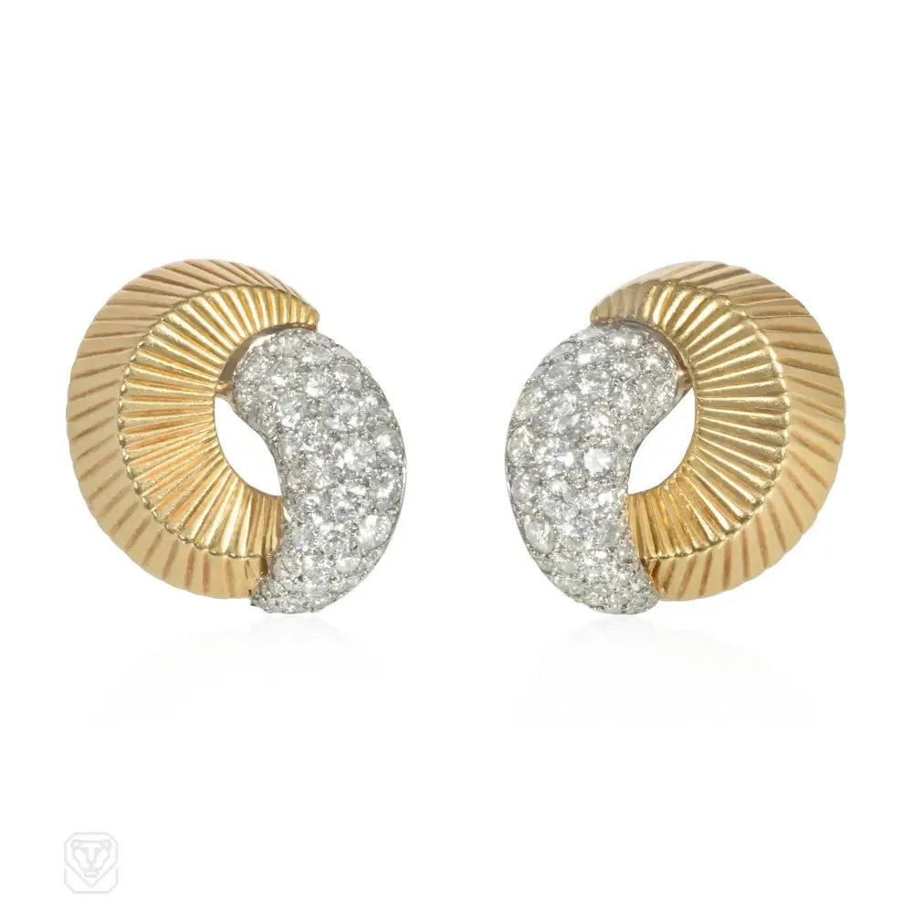 Retro Cartier gold and diamond earrings convertible to brooches