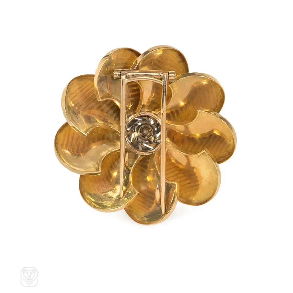 Retro French gold and diamond disc brooch