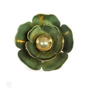 Retro gold and blue enamel flower brooch, Cartier, NY