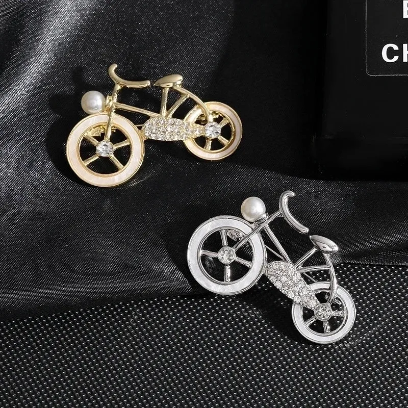 Retro Pin Bicycle Zinc Alloy Plating Inlay Rhinestones Pearl Unisex Brooches