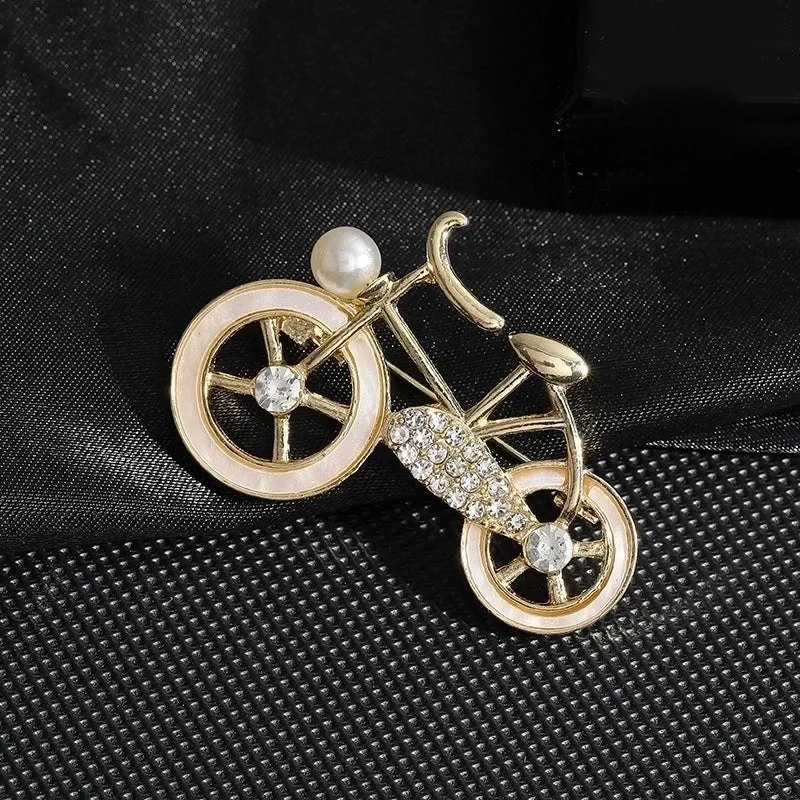 Retro Pin Bicycle Zinc Alloy Plating Inlay Rhinestones Pearl Unisex Brooches