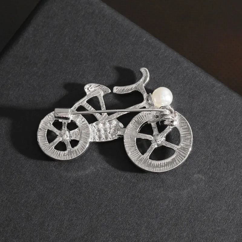 Retro Pin Bicycle Zinc Alloy Plating Inlay Rhinestones Pearl Unisex Brooches