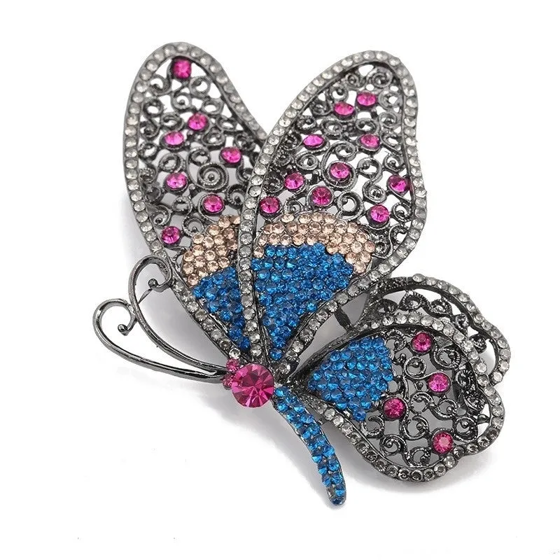 Retro Pin Butterfly Imitation Pearl Alloy Rhinestone Women'S Brooches