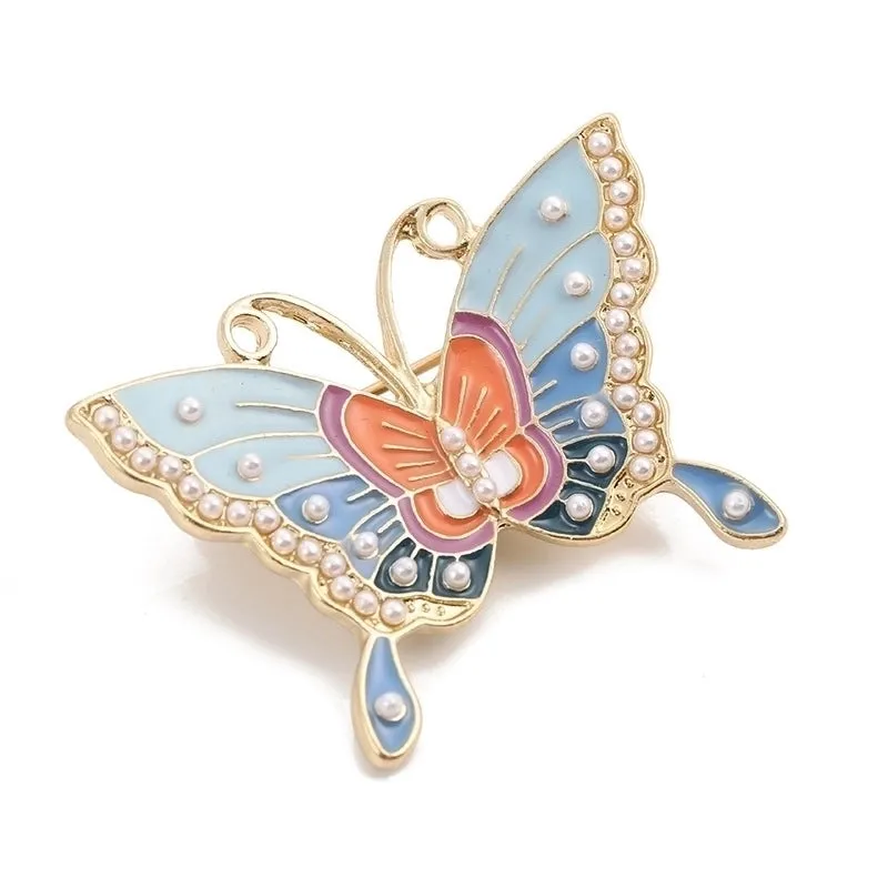 Retro Pin Butterfly Imitation Pearl Alloy Rhinestone Women'S Brooches