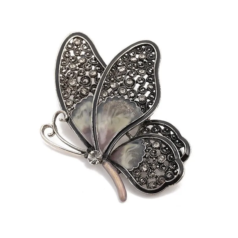 Retro Pin Butterfly Imitation Pearl Alloy Rhinestone Women'S Brooches