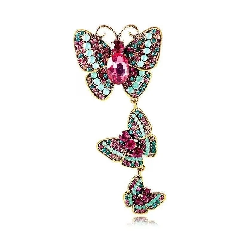 Retro Pin Butterfly Imitation Pearl Alloy Rhinestone Women'S Brooches