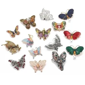 Retro Pin Butterfly Imitation Pearl Alloy Rhinestone Women'S Brooches