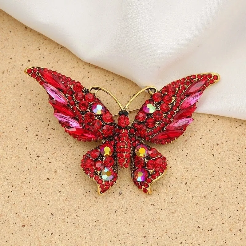 Retro Pin Butterfly Imitation Pearl Alloy Rhinestone Women'S Brooches