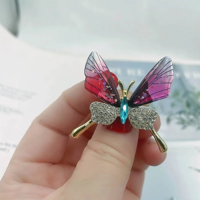 Retro Pin Butterfly Imitation Pearl Alloy Rhinestone Women'S Brooches