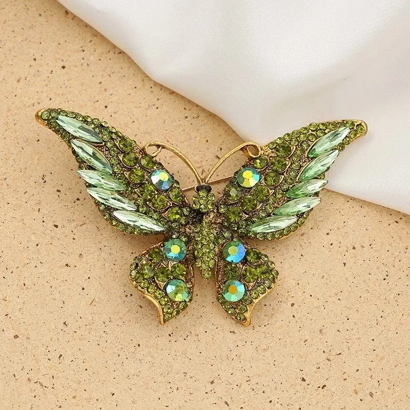 Retro Pin Butterfly Imitation Pearl Alloy Rhinestone Women'S Brooches