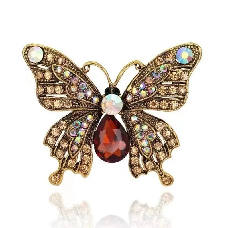 Retro Pin Butterfly Imitation Pearl Alloy Rhinestone Women'S Brooches