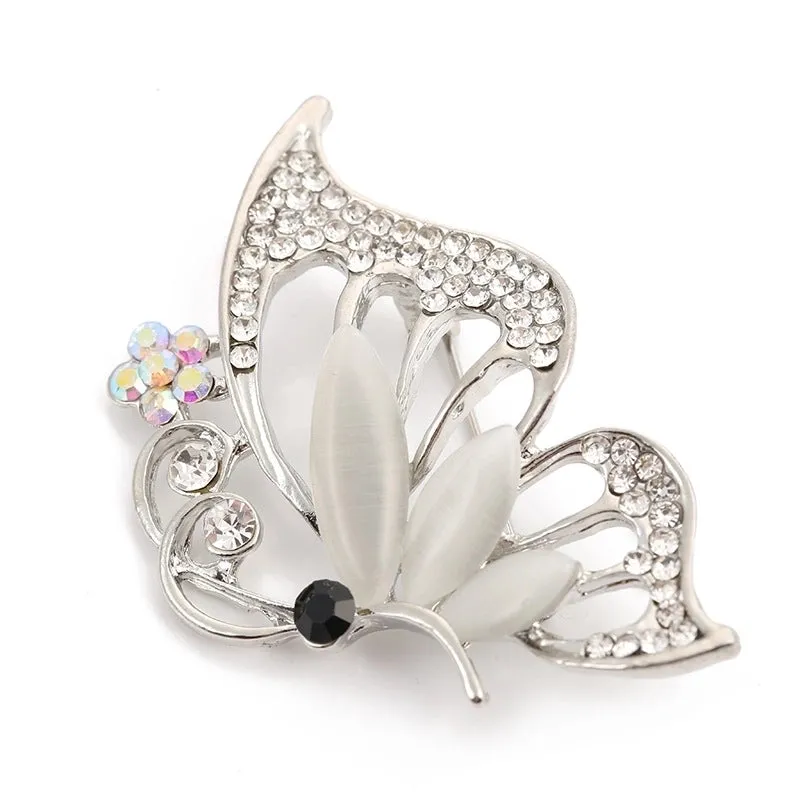 Retro Pin Butterfly Imitation Pearl Alloy Rhinestone Women'S Brooches