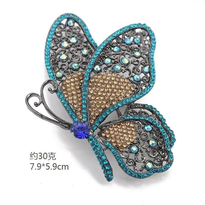 Retro Pin Butterfly Imitation Pearl Alloy Rhinestone Women'S Brooches