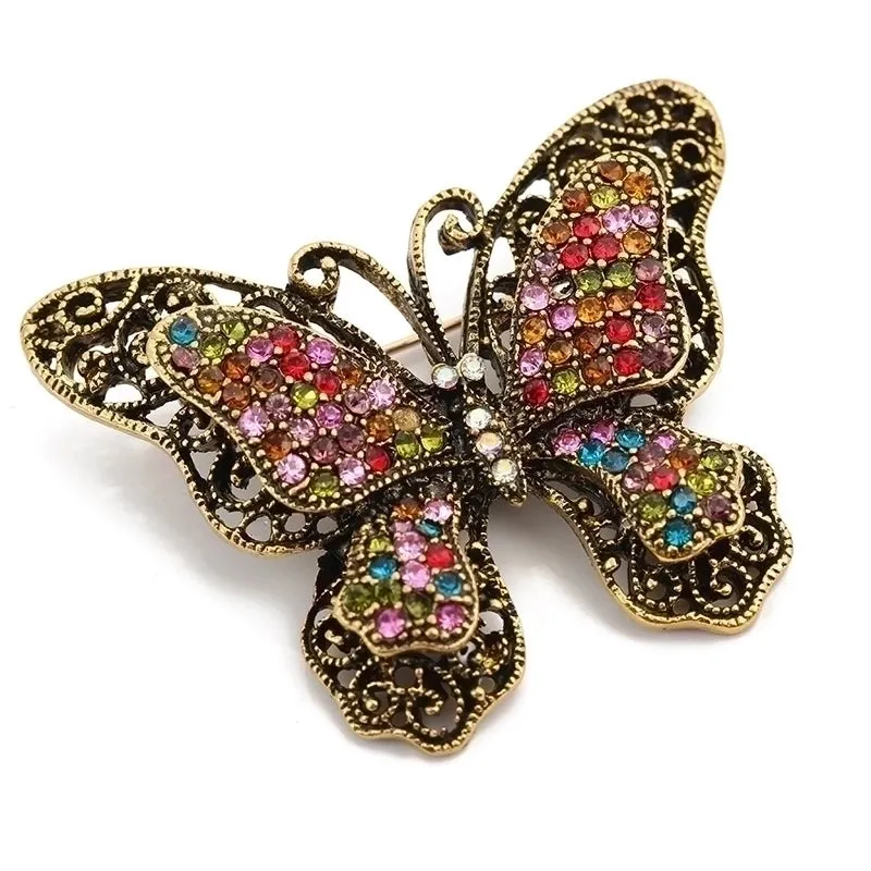 Retro Pin Butterfly Imitation Pearl Alloy Rhinestone Women'S Brooches