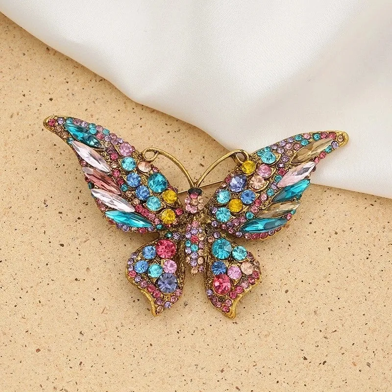 Retro Pin Butterfly Imitation Pearl Alloy Rhinestone Women'S Brooches