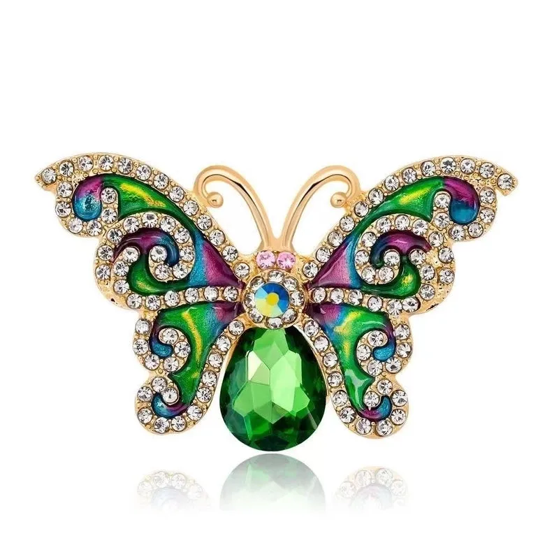 Retro Pin Butterfly Imitation Pearl Alloy Rhinestone Women'S Brooches