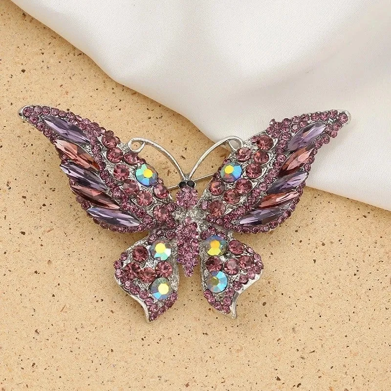 Retro Pin Butterfly Imitation Pearl Alloy Rhinestone Women'S Brooches