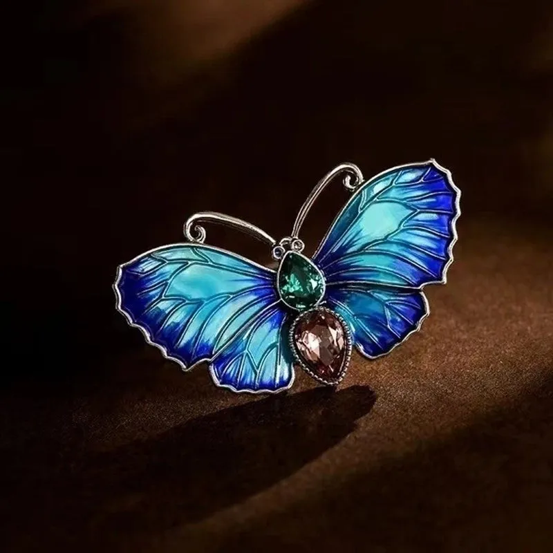 Retro Pin Butterfly Imitation Pearl Alloy Rhinestone Women'S Brooches