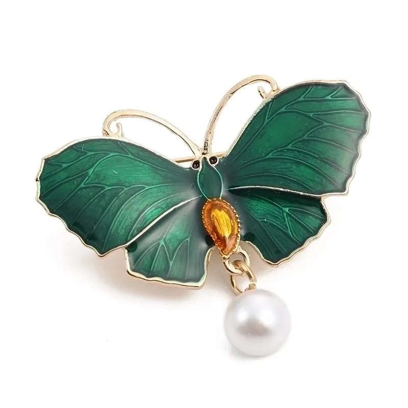 Retro Pin Butterfly Imitation Pearl Alloy Rhinestone Women'S Brooches