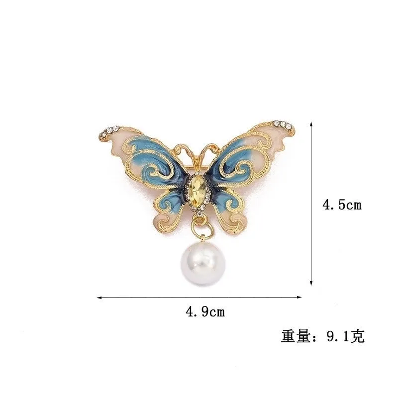 Retro Pin Butterfly Imitation Pearl Alloy Rhinestone Women'S Brooches