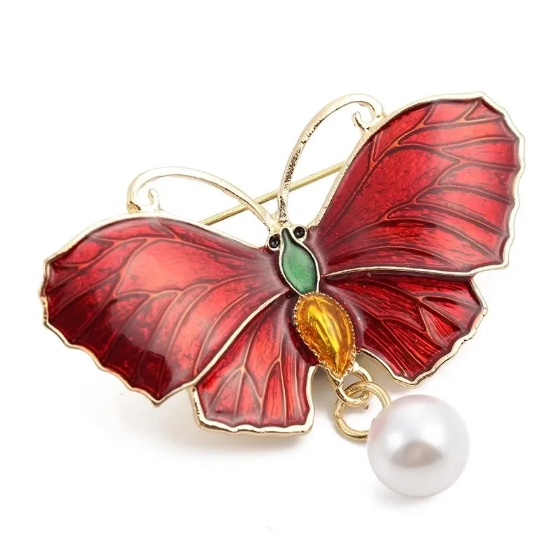 Retro Pin Butterfly Imitation Pearl Alloy Rhinestone Women'S Brooches