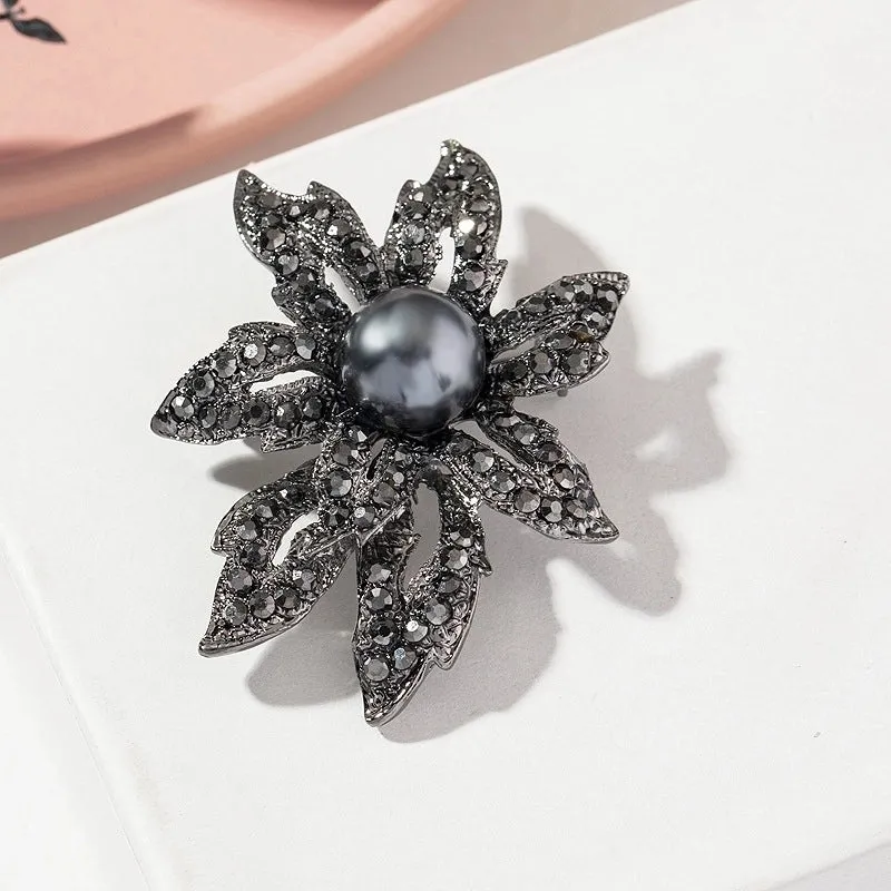 Retro Pin Flower Bow Knot Alloy Plating Inlay Rhinestones Pearl Women'S Brooches