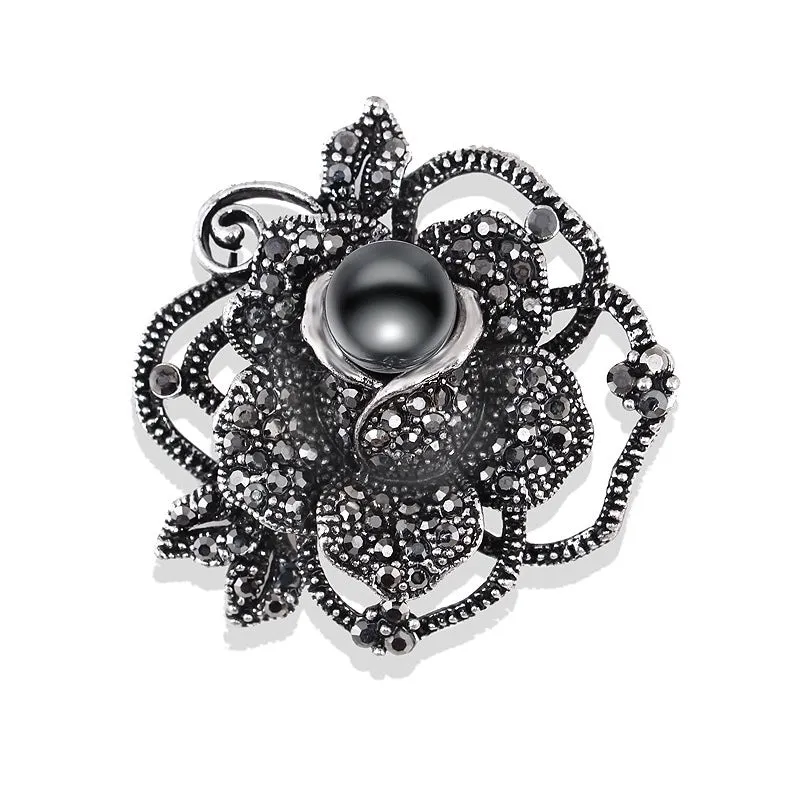 Retro Pin Flower Bow Knot Alloy Plating Inlay Rhinestones Pearl Women'S Brooches