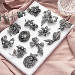 Retro Pin Flower Bow Knot Alloy Plating Inlay Rhinestones Pearl Women'S Brooches