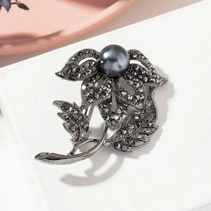 Retro Pin Flower Bow Knot Alloy Plating Inlay Rhinestones Pearl Women'S Brooches