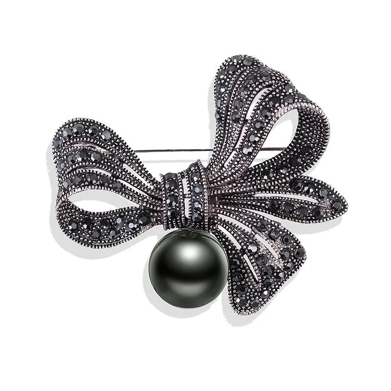 Retro Pin Flower Bow Knot Alloy Plating Inlay Rhinestones Pearl Women'S Brooches