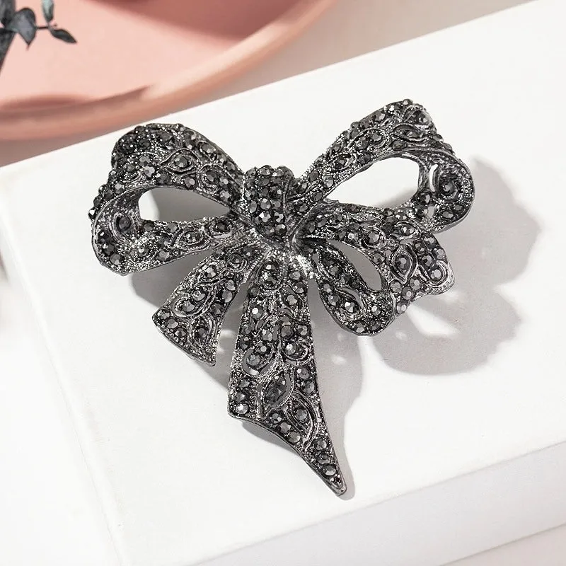 Retro Pin Flower Bow Knot Alloy Plating Inlay Rhinestones Pearl Women'S Brooches