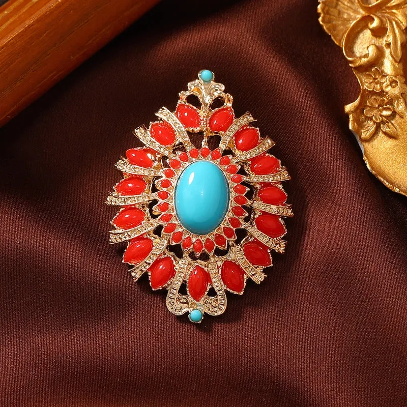 Retro Pin Geometric Alloy Inlay Turquoise Unisex Brooches