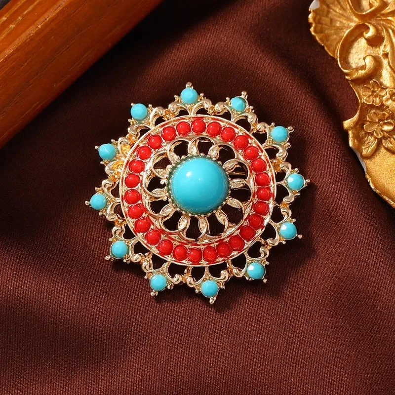 Retro Pin Geometric Alloy Inlay Turquoise Unisex Brooches