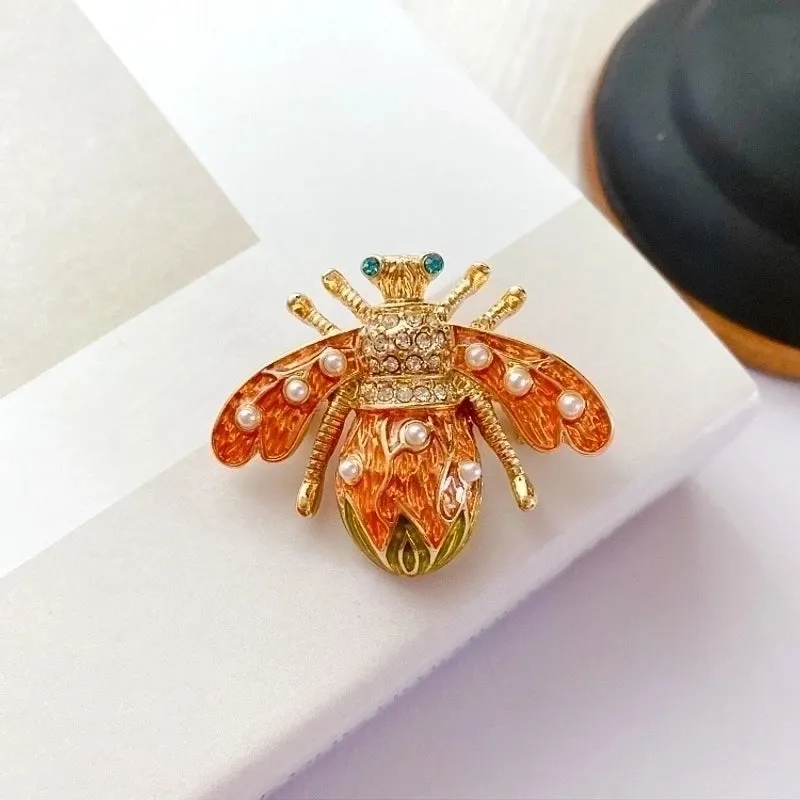 Retro Pin Insect Alloy Plating Artificial Pearls Rhinestones Unisex Brooches