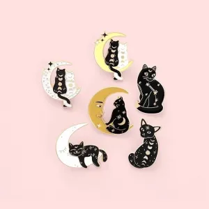 Retro Pin Moon Cat Alloy Inlaid Gold Unisex Brooches