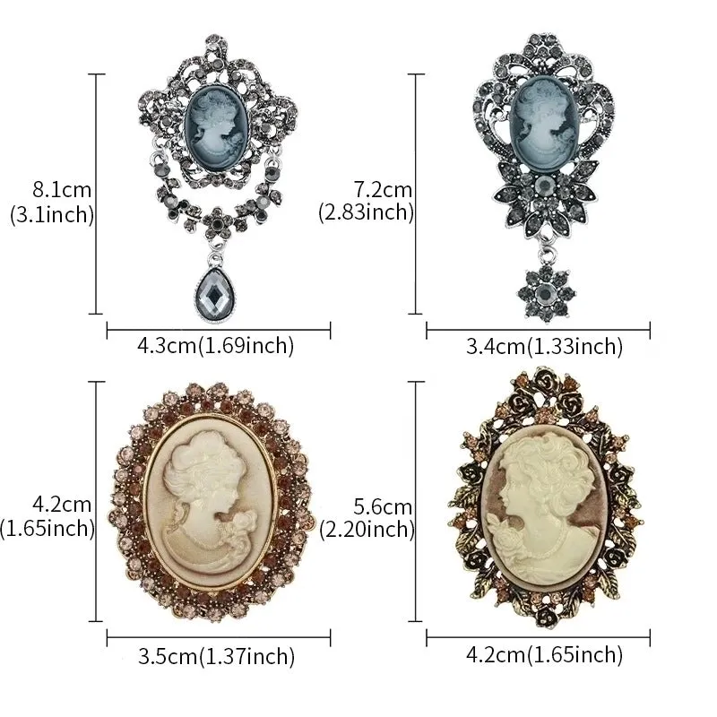 Retro Pin Portrait Alloy Plating Rhinestones Women'S Brooches