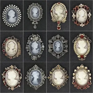 Retro Pin Portrait Alloy Plating Rhinestones Women'S Brooches