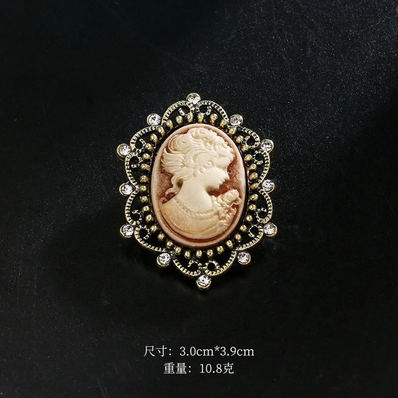 Retro Pin Portrait Alloy Plating Rhinestones Women'S Brooches